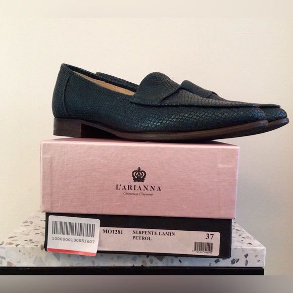 NEW L’Arianna Green Snakeskin Embossed Leather Loafers - IT37 US 7 Made in Italy - Picture 6 of 8